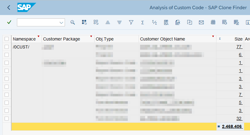 SAP Clone Finder results